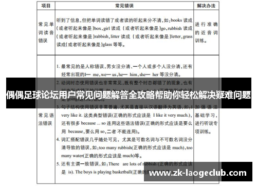偶偶足球论坛用户常见问题解答全攻略帮助你轻松解决疑难问题