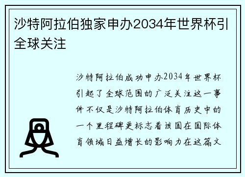 沙特阿拉伯独家申办2034年世界杯引全球关注